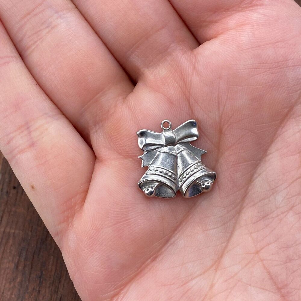 Vintage 925 Sterling Silver Christmas Wedding Bells Pendant Bracelet Charm